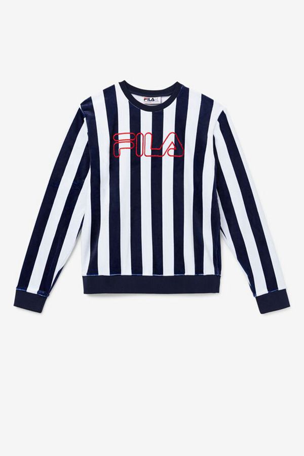 Fila Socca Velour Crew Men's Sweatshirts - Navy/White,NZ 793-24697